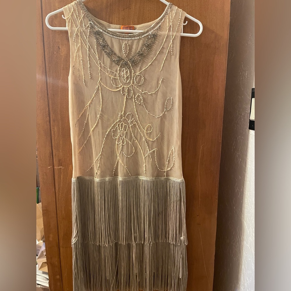 Chan Luu champagne and bead detailing dress.